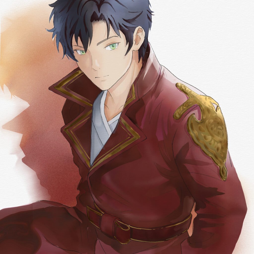 Illustration by Tamanegi Aane of Zeya with his military jacket