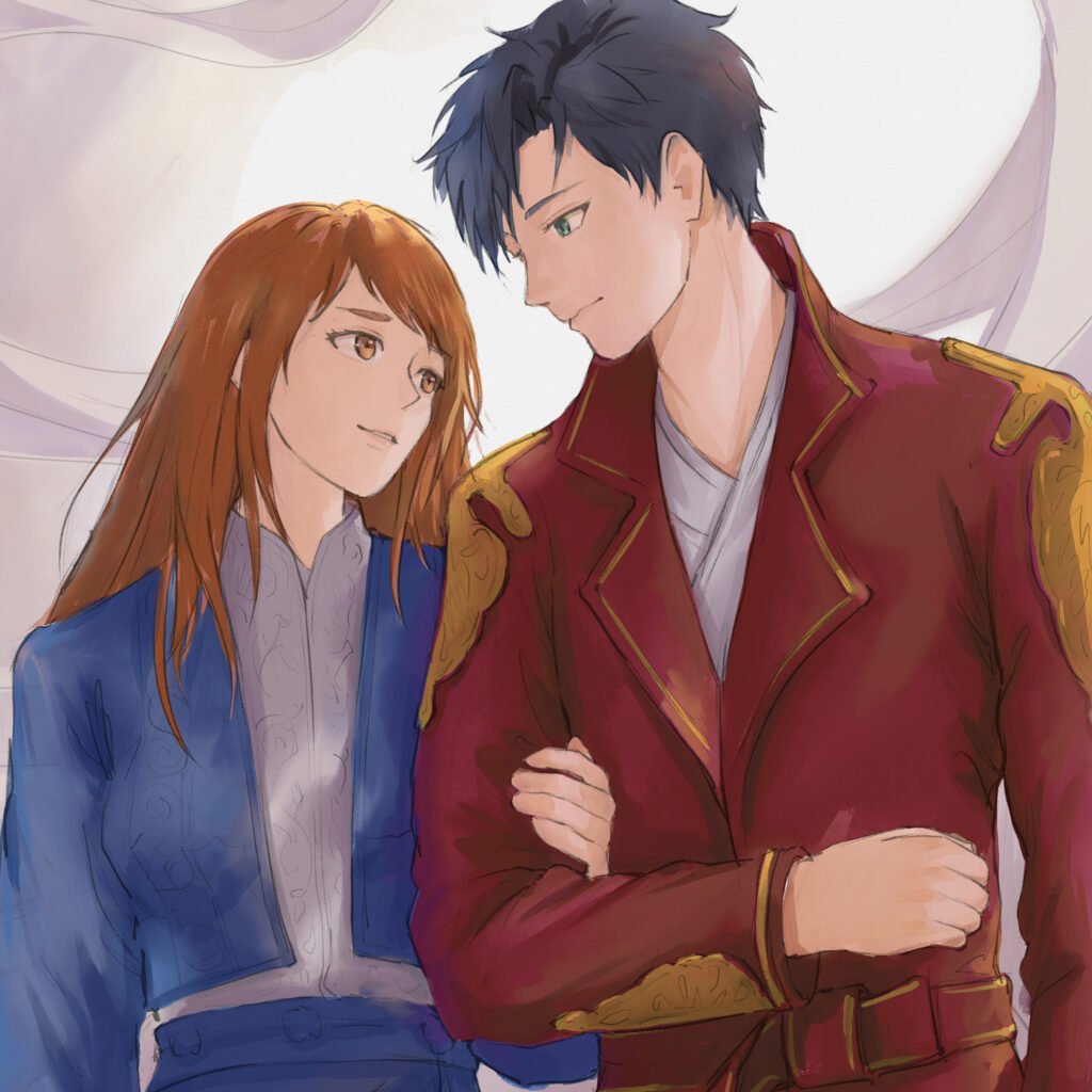 Illustration by Tamanegi Aane of Sein and Zeya walking arm in arm